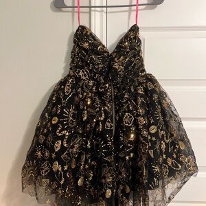 Black and Gold Strapless Dress